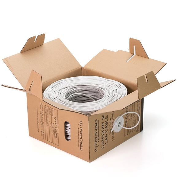 PrimeCables Cat5e 24AWG UTP Solid Bulk Network Cable, In-Wall Rated (CL2), 1000ft