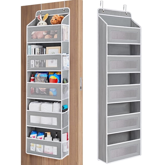 QCQHDU Over The Door Organizer Storage, 5 Shelf Hanging Door Organizer with 5 Large Capacity Pockets, Anti Tilt 44 lb Load Behind Door Storage for Bedroom, Bathroom, Pantry, Nursery, (Grey)