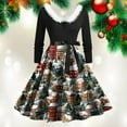 thumbnail image 4 of felwors Women's Christmas Santa Rainbow Print Swing Dress - Faux Fur Collar, Long Sleeve Holiday Party Dress Dark Green, S, 4 of 6