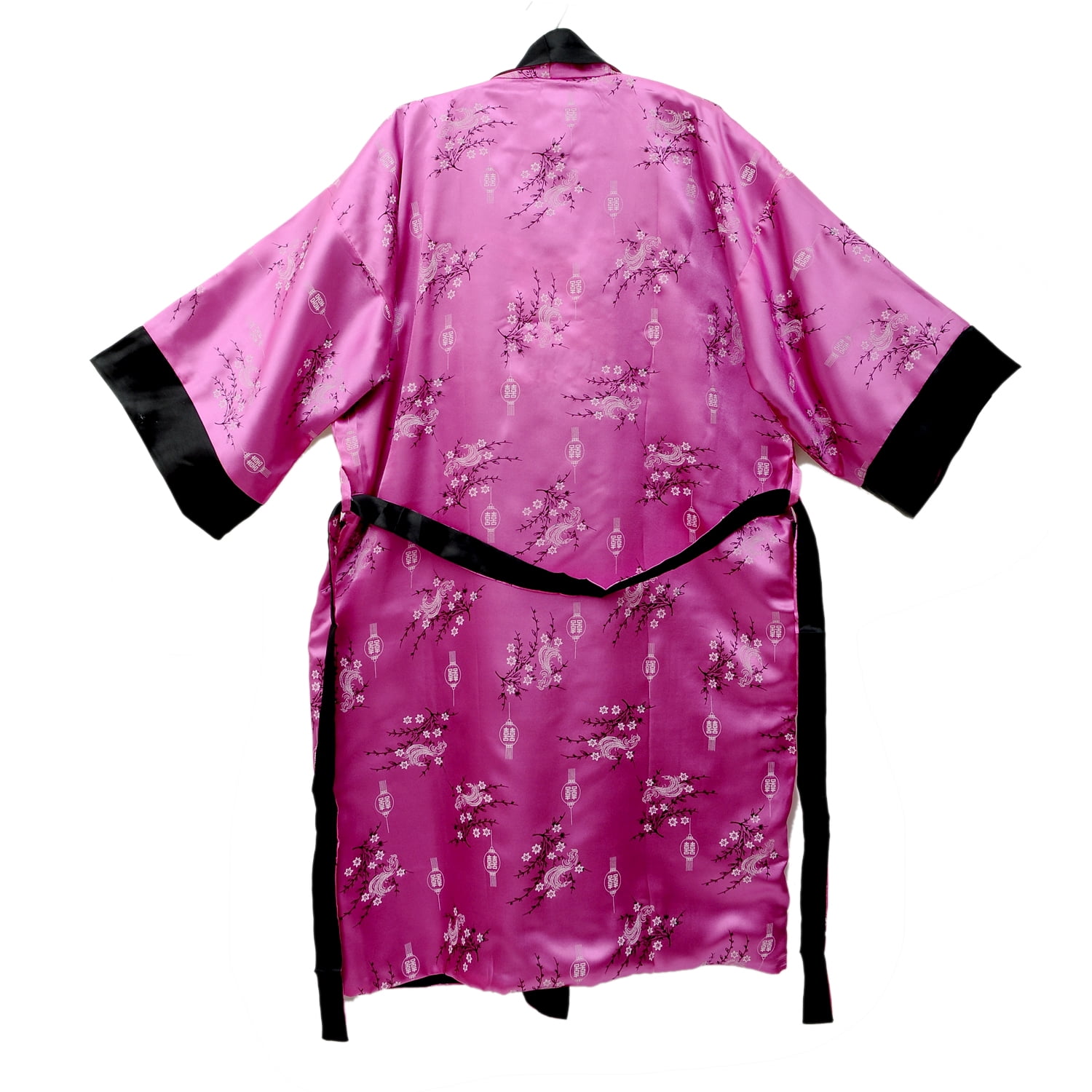 VINTAGE CHERRY BLOSSOM SILVER DRAGON high quality REVERSIBLE PINK ROBE KIMONO XL 2XL PLUS TIE