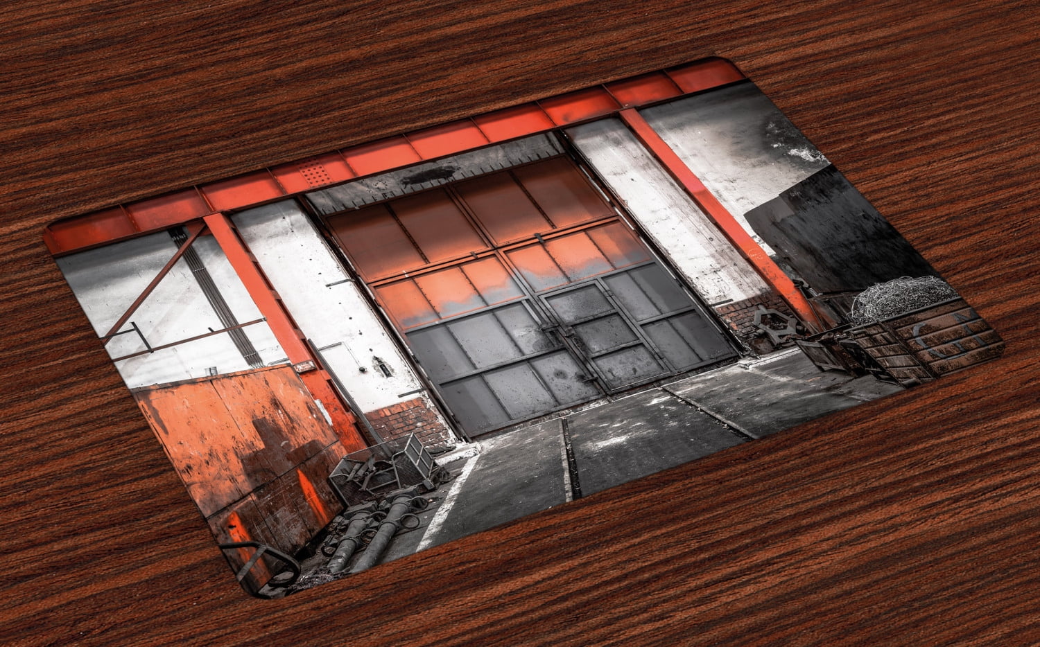 Industrial Placemats Set of 4 Worn Out Look Gate Entrance in the Grungy Structure Rustic