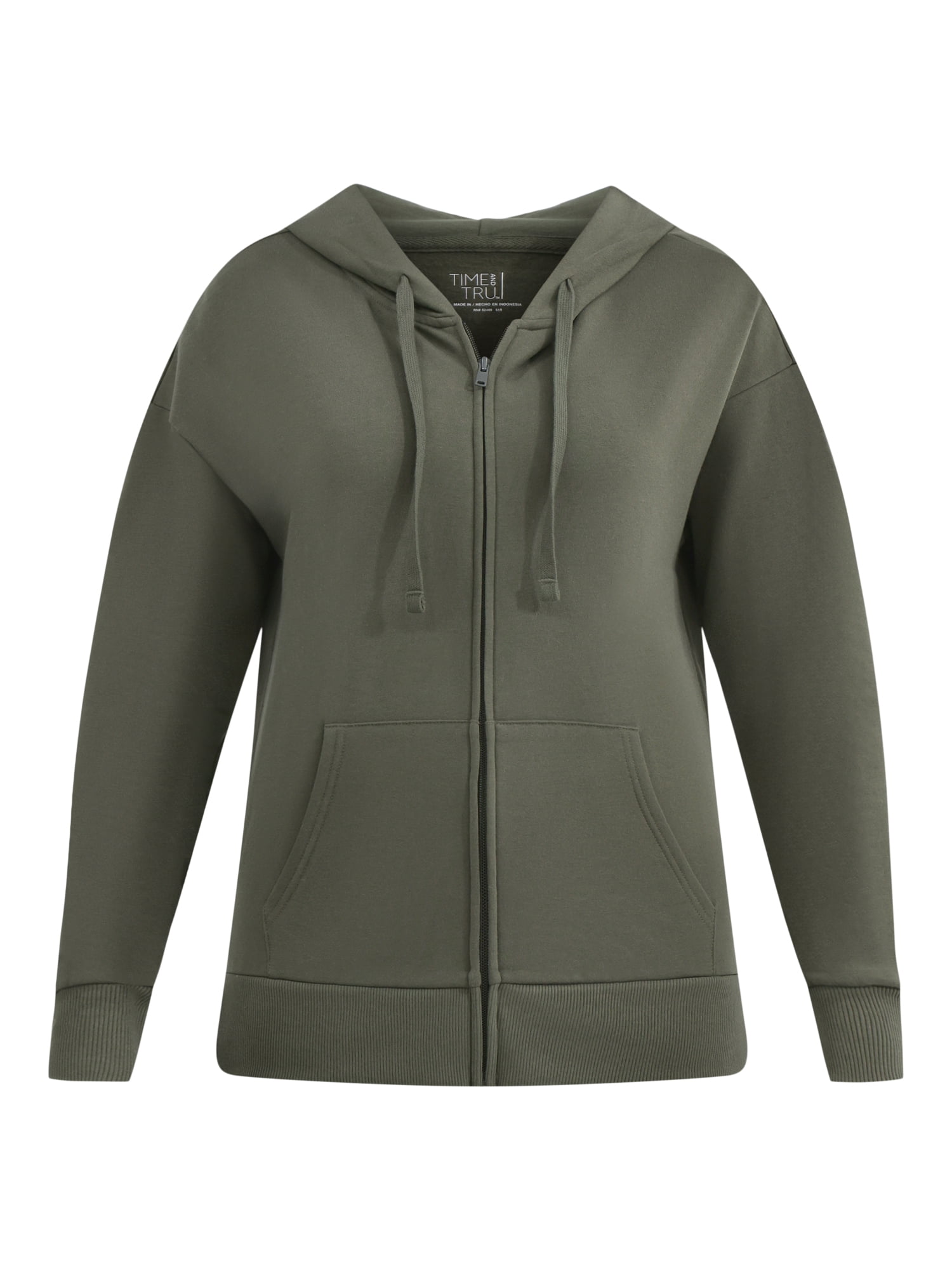 Time and Tru Women's and Women’s Plus Zip Front Fleece Hoodie Jacket, Sizes XS-4X