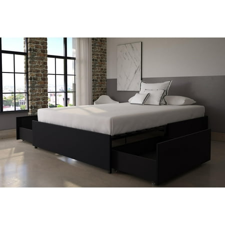 Dorel Home Products Maven Platform Bed with Storage - Black Faux Leather - Full