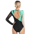thumbnail image 2 of Doomiva Women Metallic Contrast Color Gymnastics Leotard Long Sleeve Ballet Dance Bodysuit Tops Blue Green XL, 2 of 7