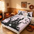 thumbnail image 3 of Homewish Halloween Spooky Haunted House Queen Sheets for Girls, Owl Bat Tombstone Queen Sheet Sets, Pink Black, 4 Pieces (1 Flat Sheet, 1 Fitted Sheet and 2 Pillowcases), 3 of 5