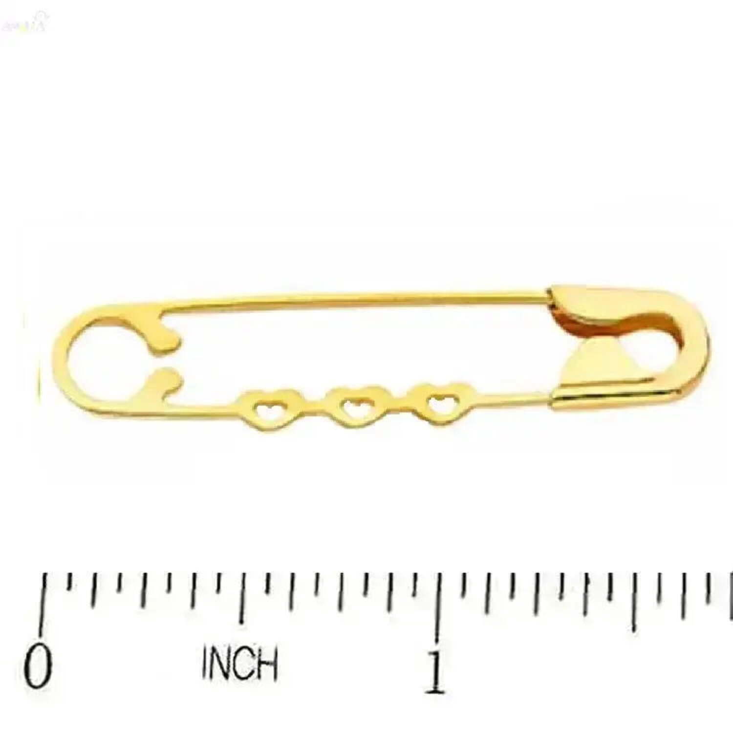 18K Solid Yellow Gold three mini–Open Hearts Large Safety Pin