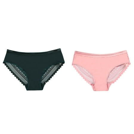 (2-Pack) Kcodviy Ice Low Large Traceless Holiday for Women Plus Size Underwear Transparent Lace Pants for Women Set Waist Mid Women s
