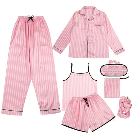 

Zxb Women s Flower Printed Pyjamas Satin Dressing Gown Sleepwear Set 7-Piece