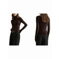 thumbnail image 3 of Top de Larga Ajustado de de Color Liso con Cuello Alto para Mujer, Camisa Transparente. Marrón Oscuro XL, 3 of 7