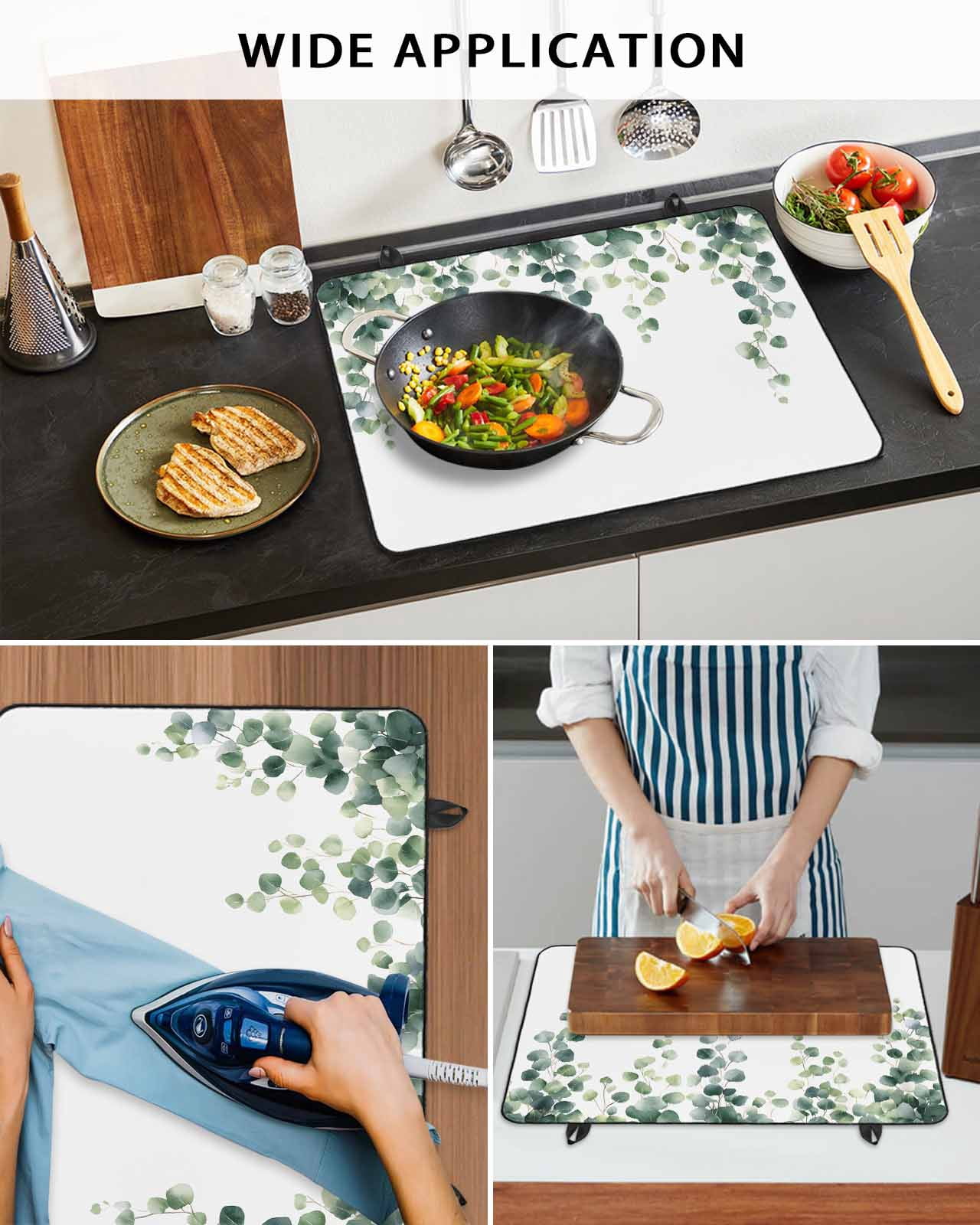 nqOlkjepod Large Induction Cooktop Protector Mat 36"x21", Green Leaves Stove Top Covers for Electric Stove, Watercolor Spring Eucalyptus Branches Stove Burner Cover Mats, Glass Top Stove Cover