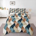 thumbnail image 2 of jejeloiu Blue Brown Wave Stripes Full Size Comforter Sets Kids,Modern Geometric Print Bedding Sets,Reversible,3 Pieces, 2 of 8