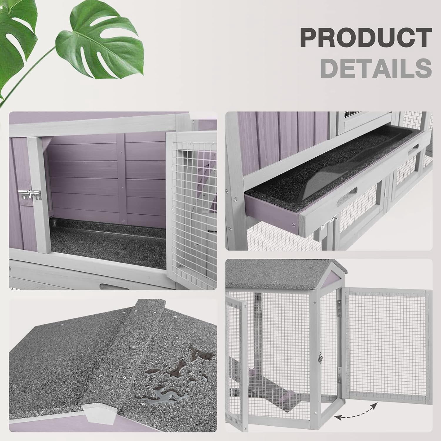 Aivituvin Chicken Coop Hen House with Run Outdoor Rabbit Cage Indoor Bunny Hutch with Waterproof Roof Poultry Cage,Rabbit Hutch with No Leakage Pull Out Tray Gray