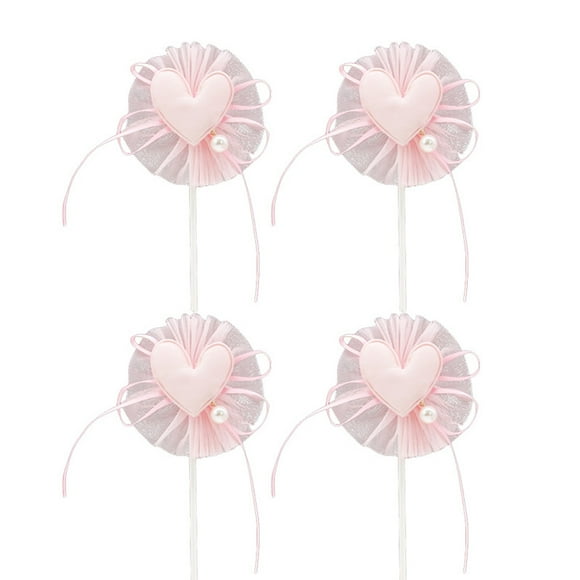 4pcs Cake Topper Cake Picks Cake Decorations Gauze Love Shape Design for Wedding Valentine's Day (Pink)