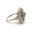 thumbnail image 4 of Retro Diamond Engagement Ring, Milgrain Bezel Set Diamond Ring, Floral Cluster Ruby Diamond Ring, Square Halo Diamond Ring, 14K White Gold Plated, 2.4 Ct Simulated Diamond, Cocktail Dome Ring, 4 of 5