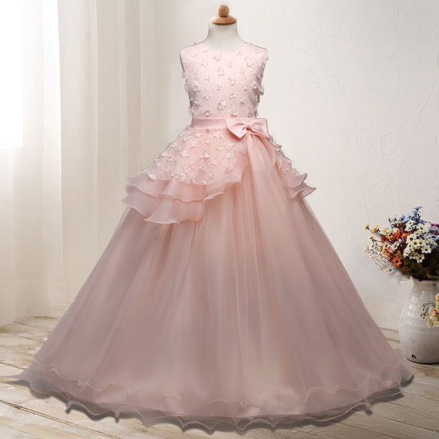 Vestido de lazo para niñas Vestido de princesa para niñas Vestidos de actuación para bodas Vestidos de actuación