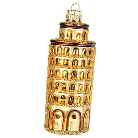 Italy Leaning Tower of Pisa Polish Mouth Blown Glass Christmas Ornament
