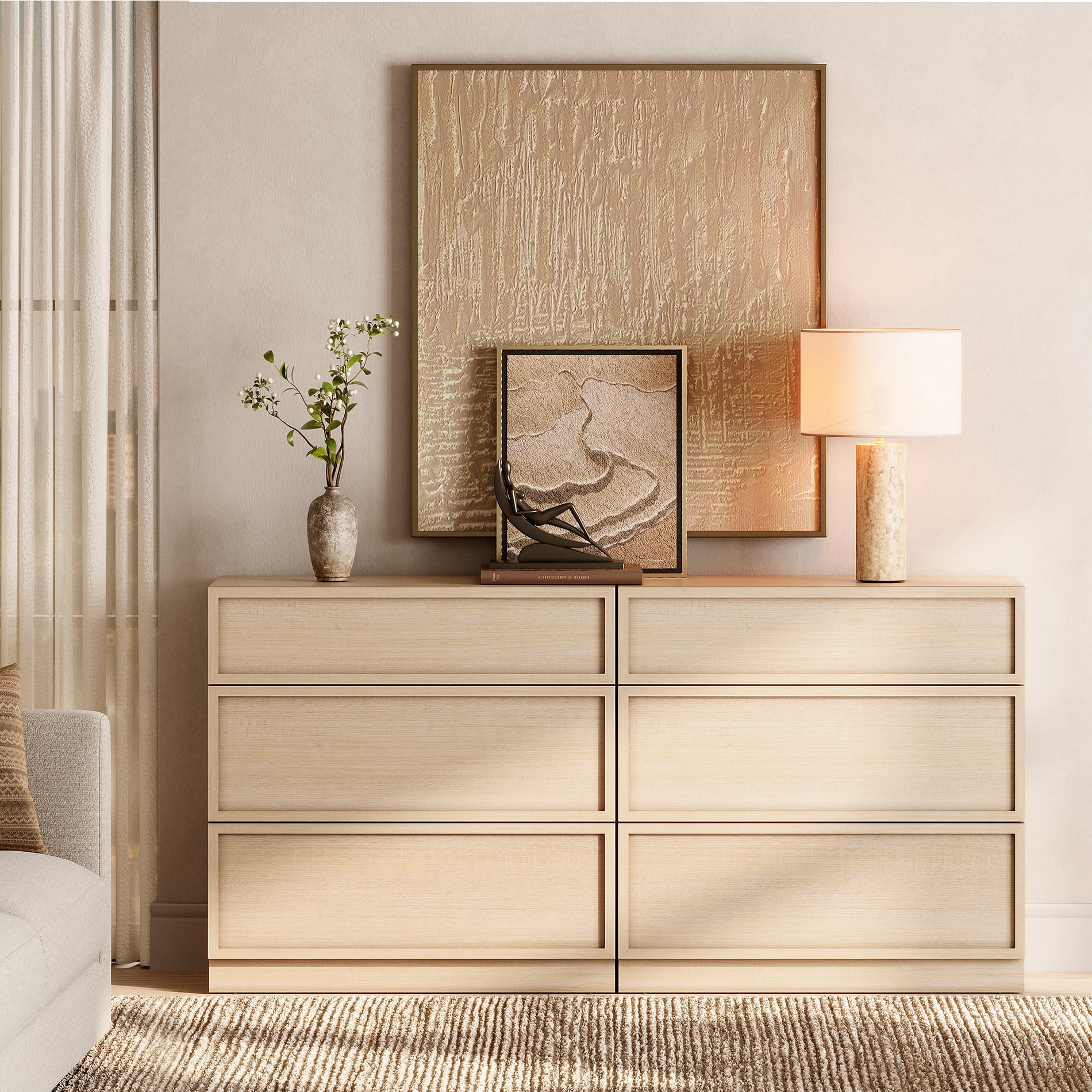 63" Modern Sideboard Buffet Cabinet with 6 Drawers, Multifunctional Sideboard with Large Storage and Adjustable Shelf