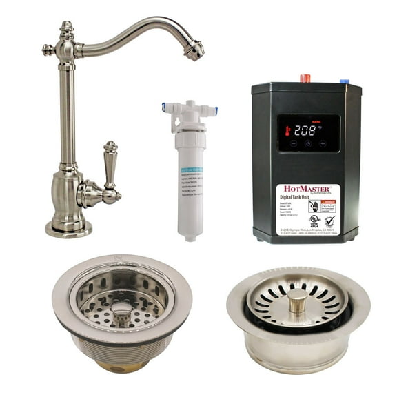 Westbrass 9" 1-Handle Hot Water Faucet with Heating Tank, Filter and Disposal Trim, Satin Nickel