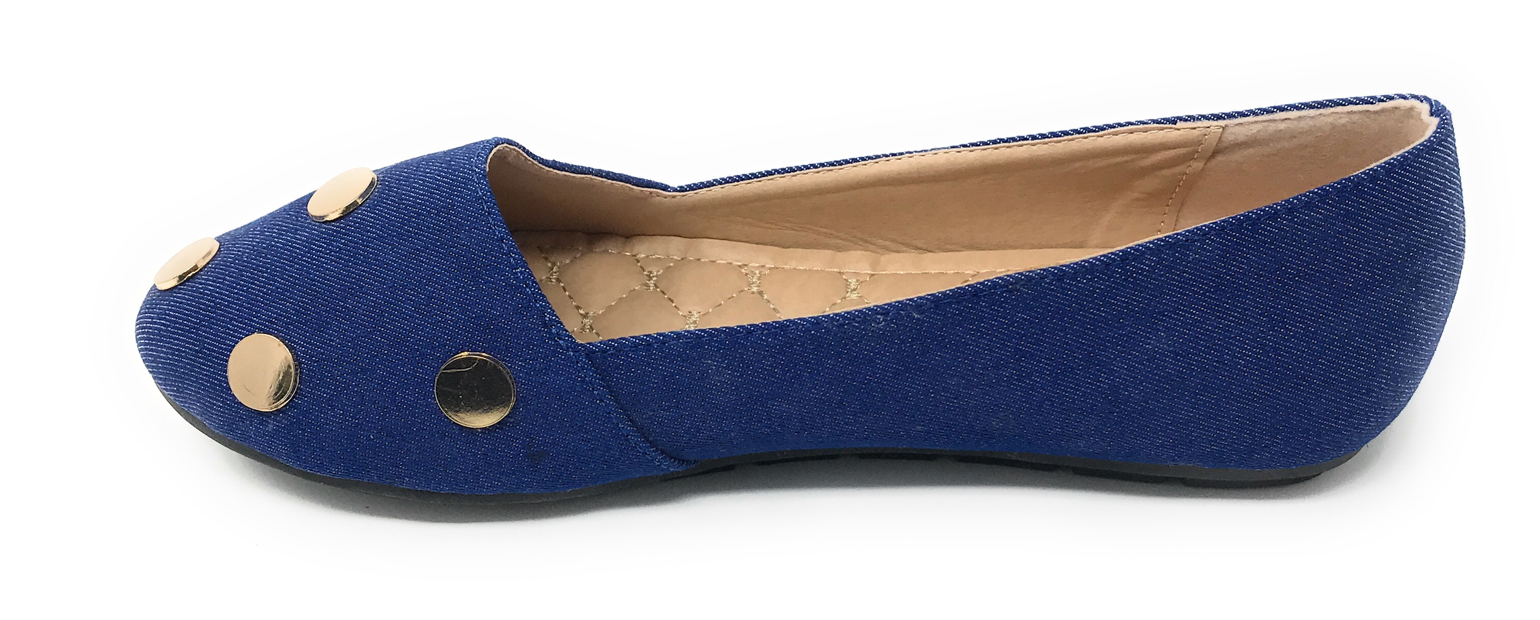 Victoria K Women's Round Gold Studs Denim Ballerina Flats