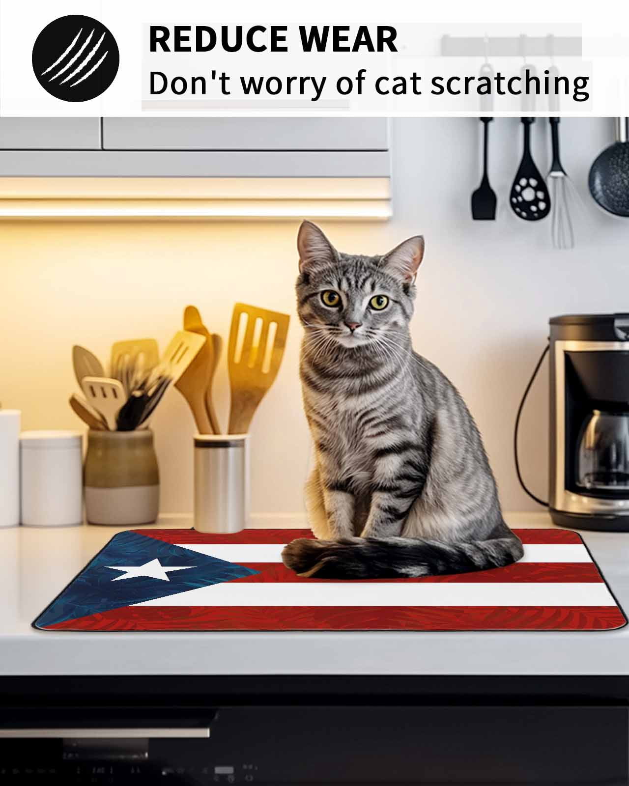Stove Top Covers for Electric Stove, Puerto Rico Flag Glass Stovetop Cover Protector, Palm Leaf Botanical Red Striped Blue Star Induction Cooktop Protector Oven Mat for Kitchen Countertop 24"x21"