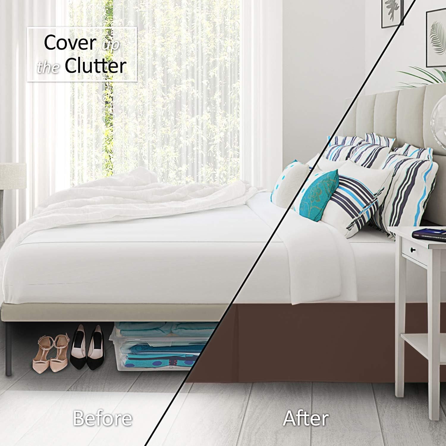 California King Size Pleated Bed Skirt, Choclate Brown, 10 Inch Drop, 120 GSM Microfiber, Wrinkle-Free, Fade Resistant, Easy Fit Box Spring Cover