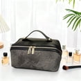 thumbnail image 4 of Leodye 1PCS Color Block Leather Cosmetic Bag Double Zip Design Upgraded Divider Organizer Waterproof Material for Makeup and Toiletries Storage -9.84×5.12×4.72in, 4 of 5