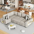 thumbnail image 3 of Merax 109" Large Sectional Sleeper Sofa with Pull Out Bed, Storage Chaise/Shelf & USB Ports, Light Grey Oversized 5 Seat U-Shaped Couch Set, Convertible Sofabed for Living Room and Apartment, Beige, 3 of 7
