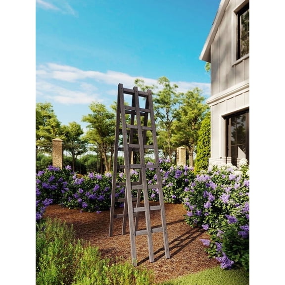 Urbana 14" L x 68" H Ladder Garden Trellis, Embossed Vinyl, Slate Gray, VT17211