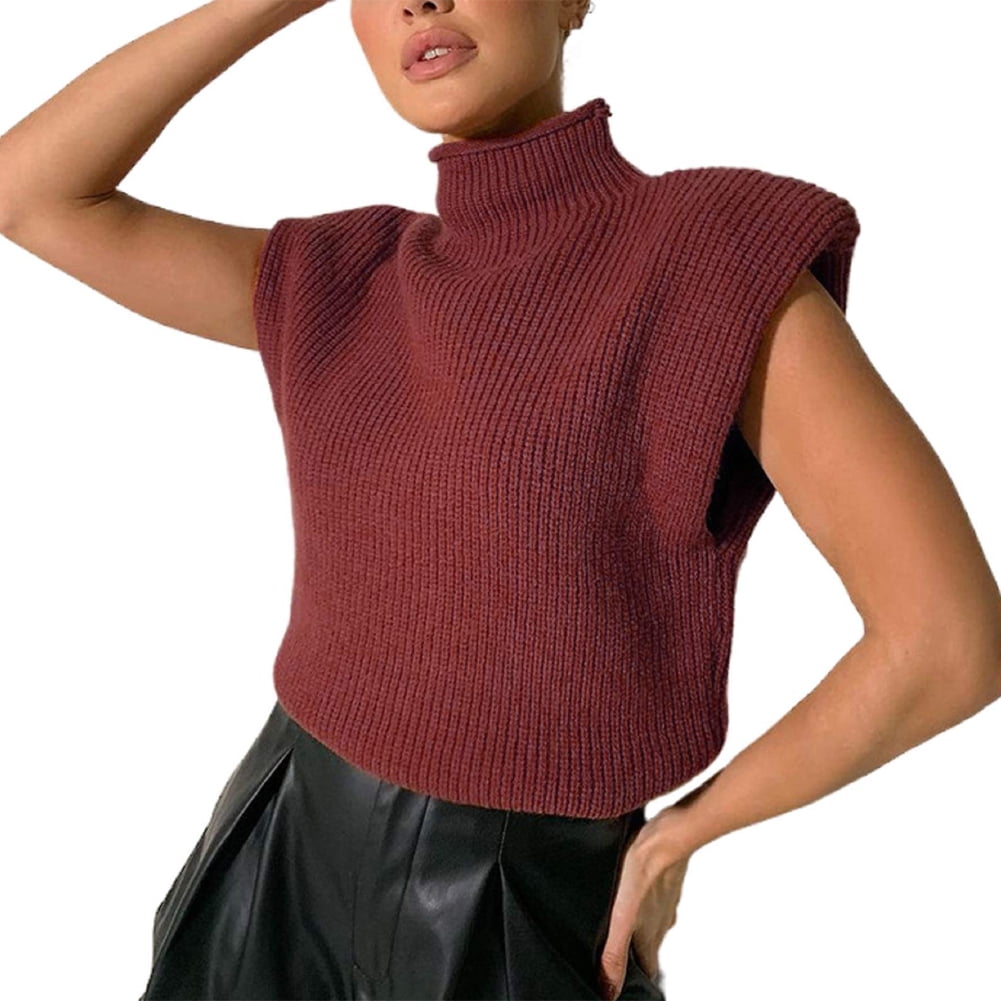 Women Sleeveless Turtleneck Knitted 