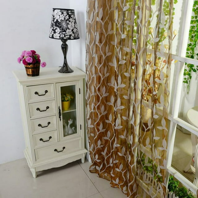 Leaf Type Tulle Voile Door Window Curtain Drape Panel Sheer Scarf Valance Yellow