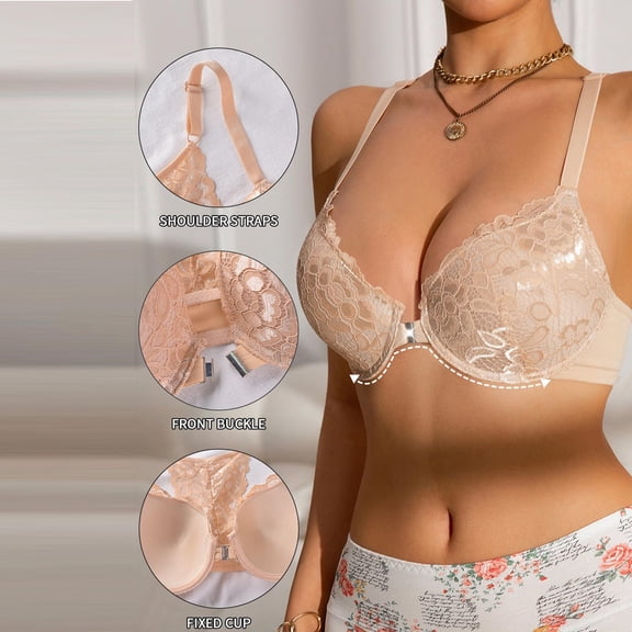 Yijfswar Push Up Front Closure Bras for Women Floral Lace Thin Cups Racerback Bra Everyday Lingerie Bras, Size M