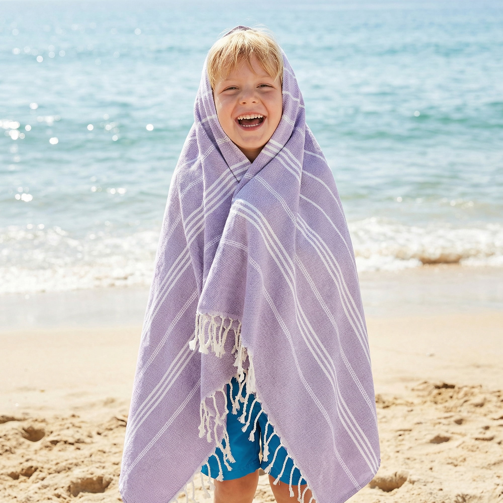 Unique Bargains Stripe Turkish Sand Free Towel 2 Pack Purple 71"x35"