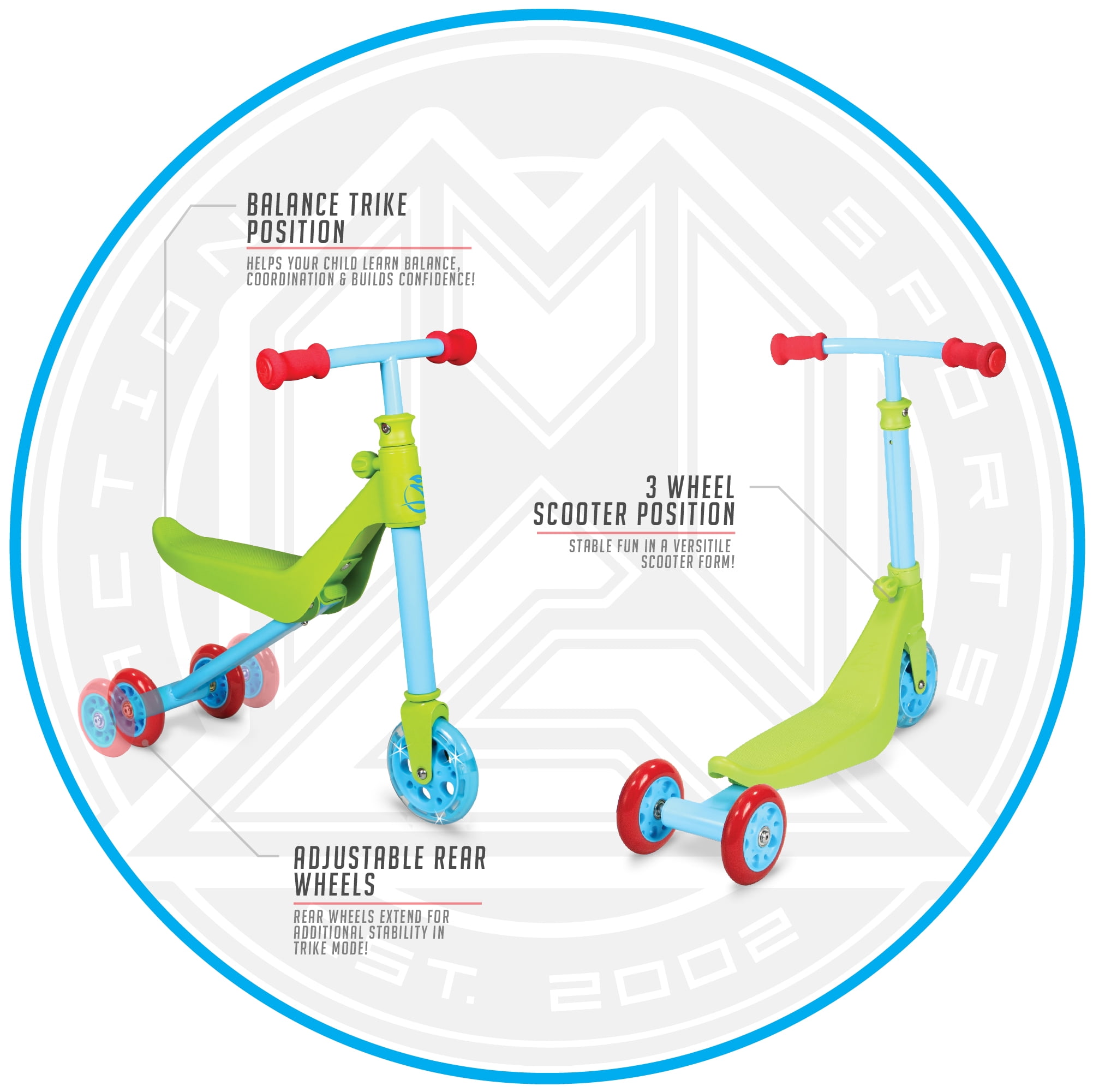 Zycom Zykster Toddlers 2 in 1 Balance Tricycle and Scooter – Green/Blue– Suits Ages 15 – 30 Months - Max Rider Weight 36lbs – 3 Year Manufacturer’s Warranty – Leading Action Sports Brand!