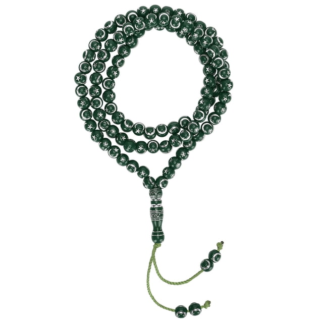 Rosario musulmán de resina dorada de 99 granos, herramienta de oración islámica, artículo religioso, color verde