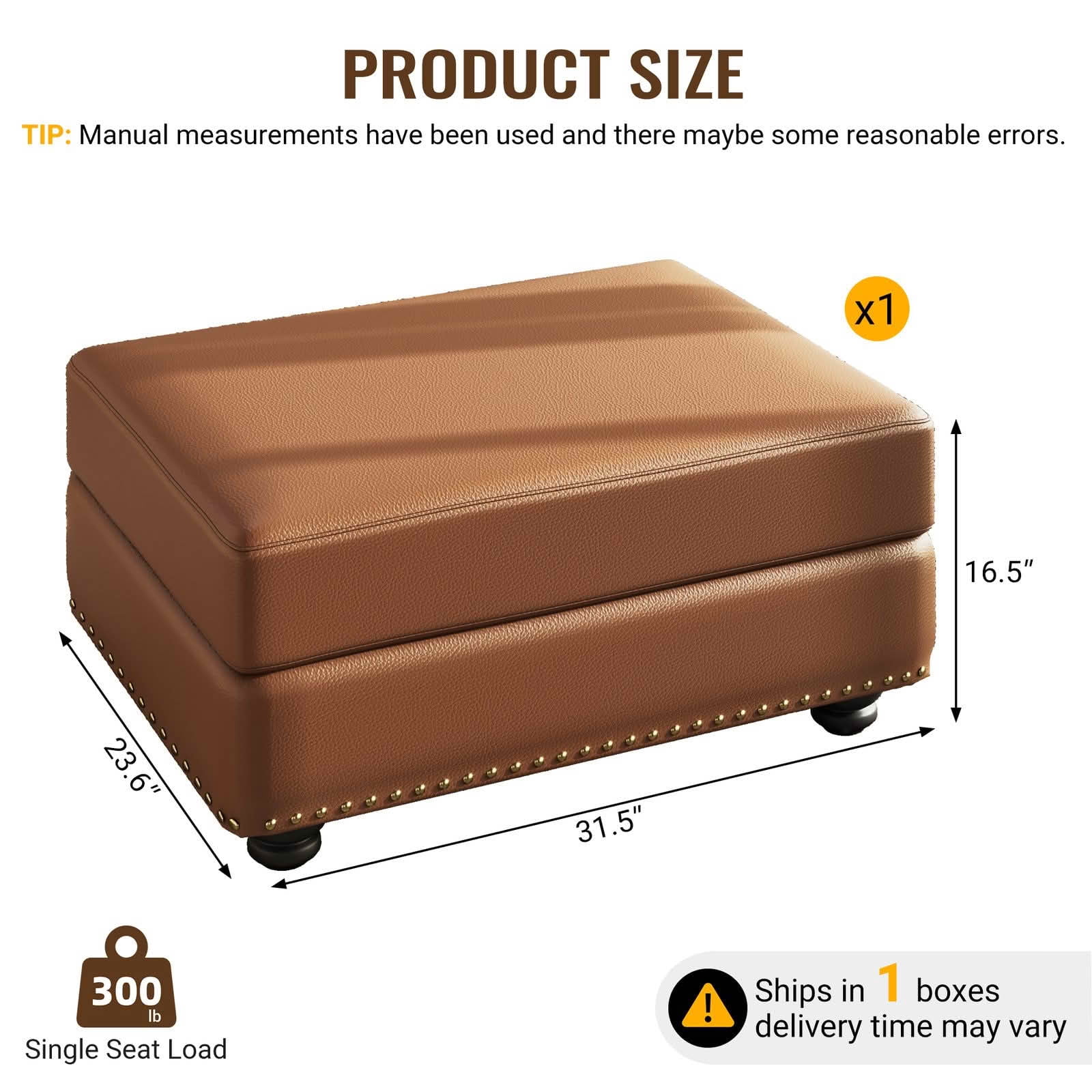 MAYEERTY Faux Leather Ottoman, Multi‑Purpose Footstool Compatible with Single/2/3‑Seater Sofa for Living Room Apartment Office