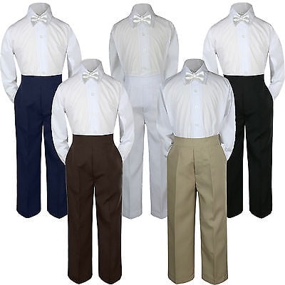 

3pc White Bow Tie Suit Shirt Pants Set Baby Boy Toddler Kid S-7