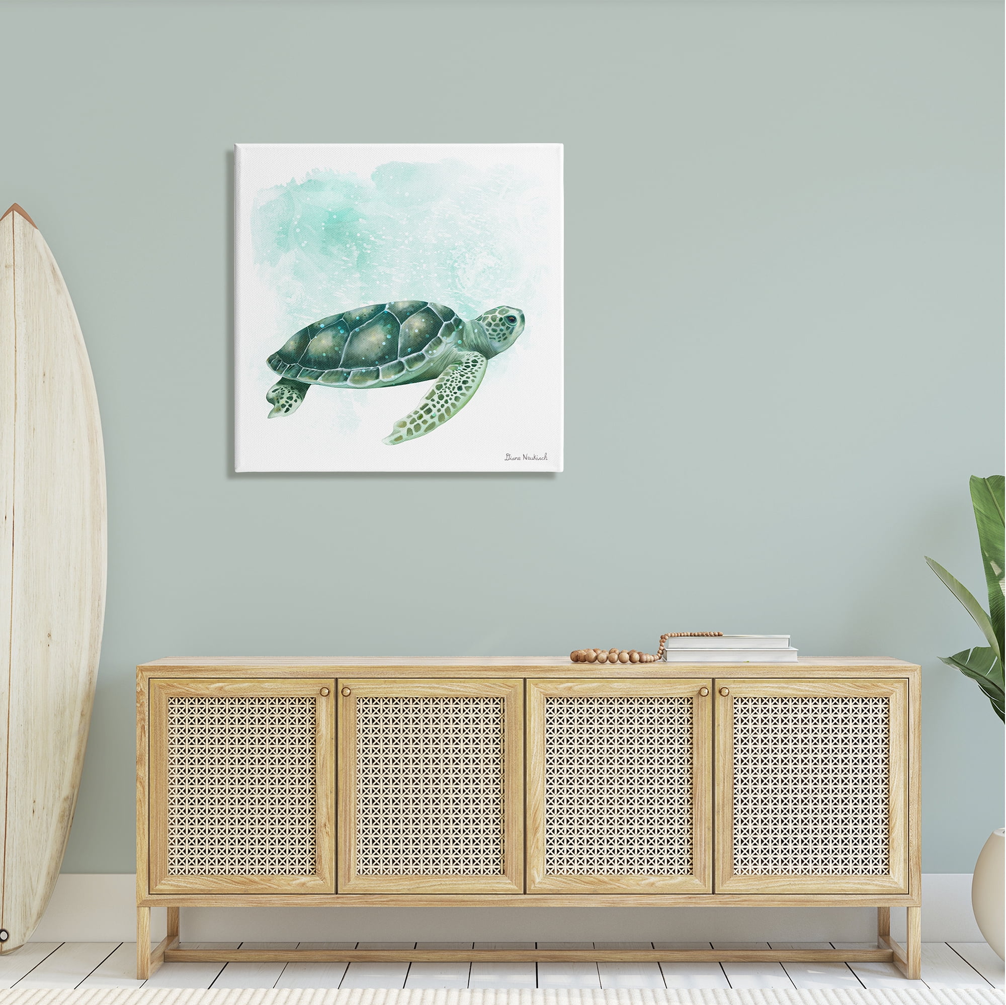 Stupell Industries Speckled Green Sea Turtle Marine Life Painting Graphic Art Gallery Wrapped Canvas Print Wall Art, Design by Diane Neukirch