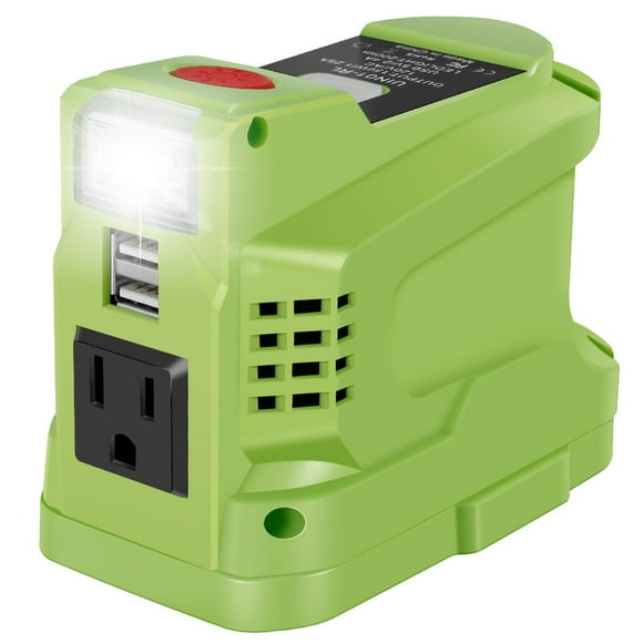 POINTERTECK Onduleur de 150W Compatible avec Ryobi Batterie 18V Onduleur de 18V à 110V 120V Chargeur d'Alimentation de Station Portable avec Prise CA et Double Sortie USB Lumière DEL pour Extérieur