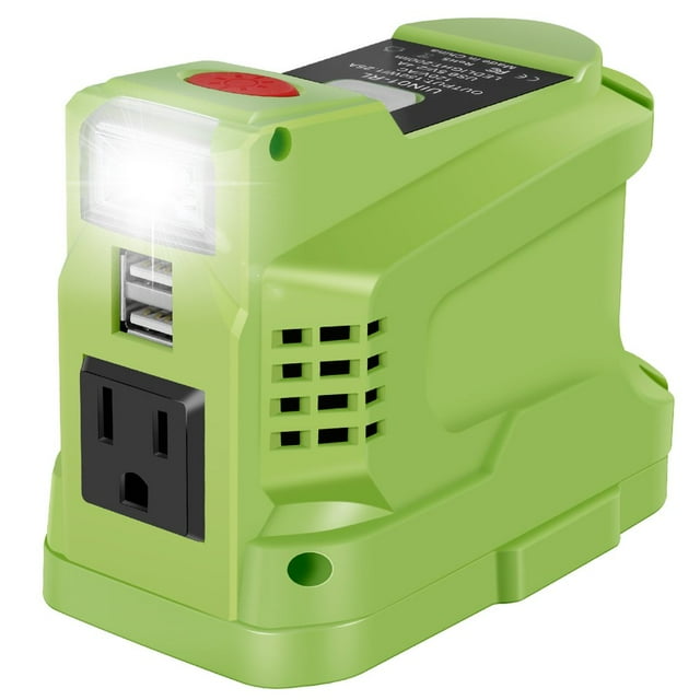 POINTERTECK 150W Power Inverter Compatible with Ryobi 18V Battery Power Inverter 18V to 110V 120V Portable Station Supply Charger with AC Outlet and Dual USB Output LED Light for Outdoor