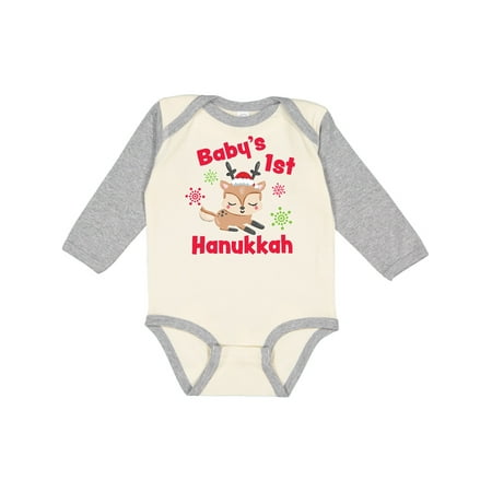 

Inktastic Baby s 1st Hanukkah with cute Reindeer and Snowflakes Gift Baby Boy or Baby Girl Long Sleeve Bodysuit
