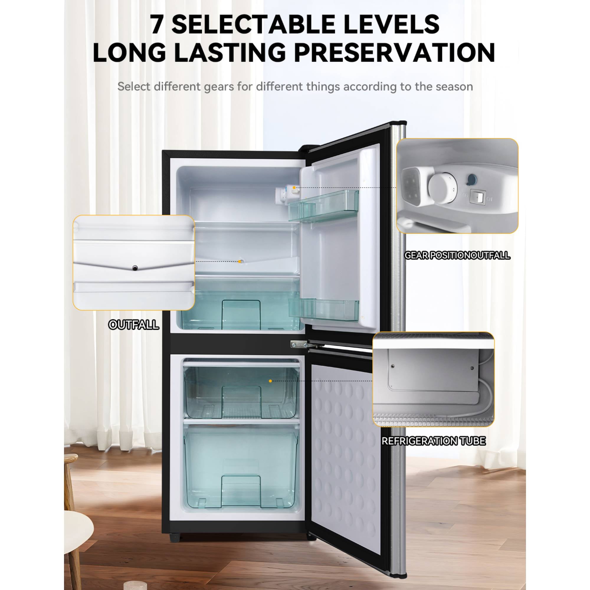 4.2 Cu.Ft Mini Fridge with Freezer, Double Door Compact Refrigerator, Ultra Quiet Operation Small Fridge for Dorm, Bedroom, Apartment, Silvery