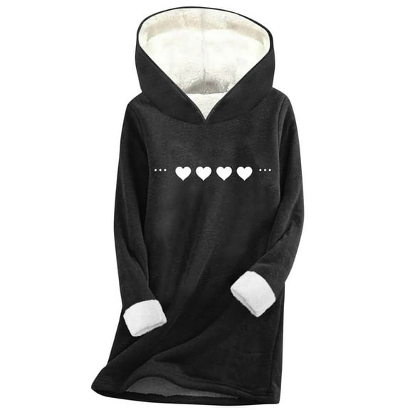 VBVC Women's Heart Print Lightweight Long Coat,Ladies Windproof Thick Pullover,Merry Christmas Outerwear For Women,Black,Size L