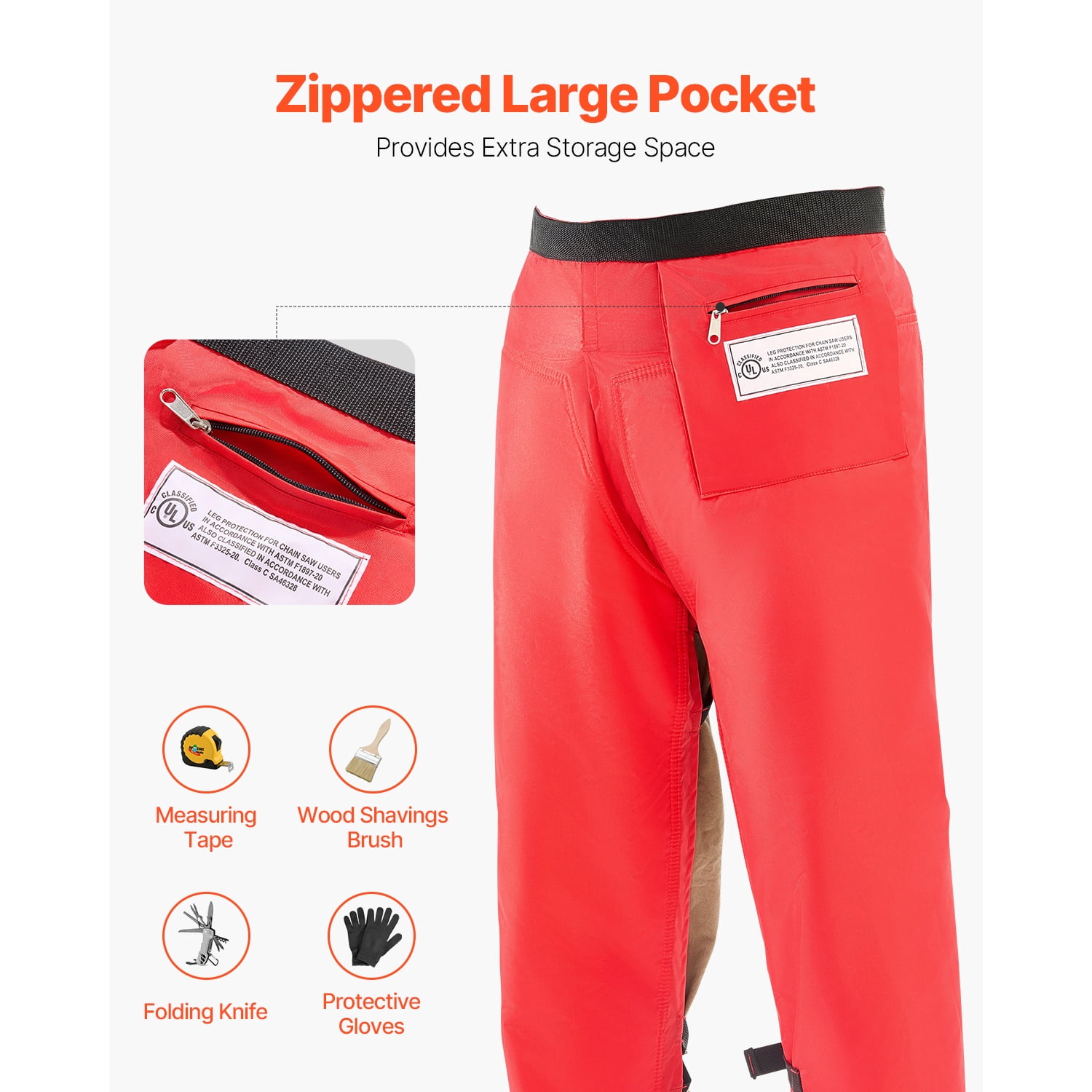 KFFKFF Apron-Style Chainsaw Chaps, Class C, 8-Layer Protective Pants with Adjustable Belt & Storage Pocket, Safety Gear for Chainsaw Users, Suitable for Men and Women, Small