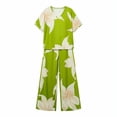 thumbnail image 5 of Snorda Pants Set for Women Floral Printed V-Neck Short Sleeve Top and Elastic Drawstring Waist Wide Leg Pants Summer Ladies 2 Piece Casual Loose Outfits for Daily Wear, 5 of 9