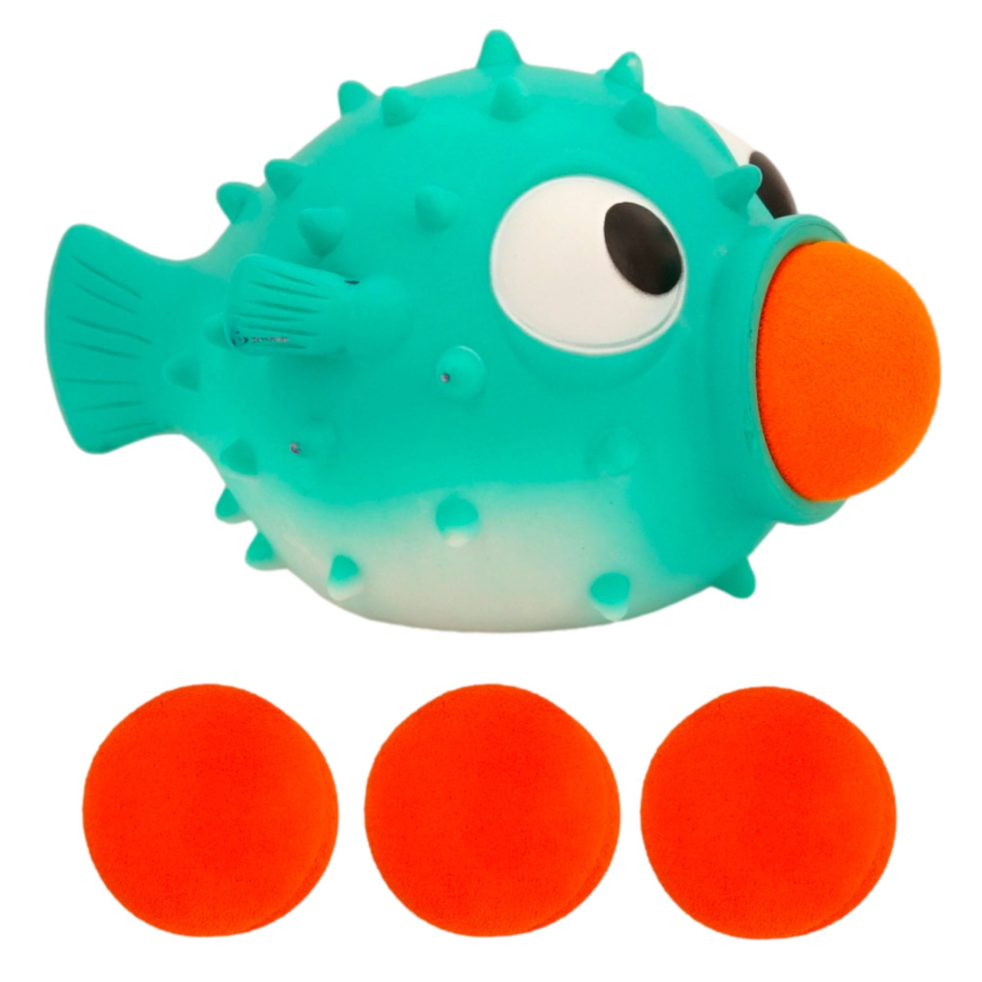 Puffer Fish Foam Ball Popper Toy (5 in, 4 Orange Balls Included) Animal