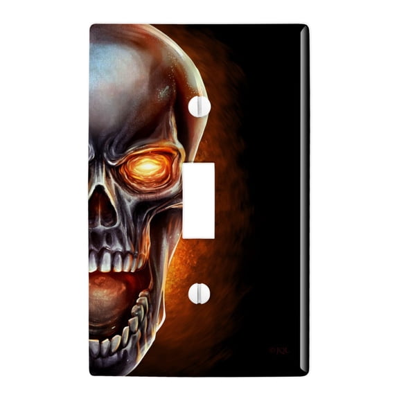 Chrome Metal Flaming Skull Plastic Wall Decor Toggle Light Switch Plate Cover