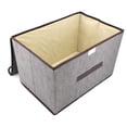 thumbnail image 2 of 3 Pack Linen Fabric Foldable Storage Bin Set Collapsible Storage Box Cube Closet Organizer with Lid & Faux Leather Handle，Storage Bins with Lids for Wardrobe, Closet, Office, (Grey), 2 of 8