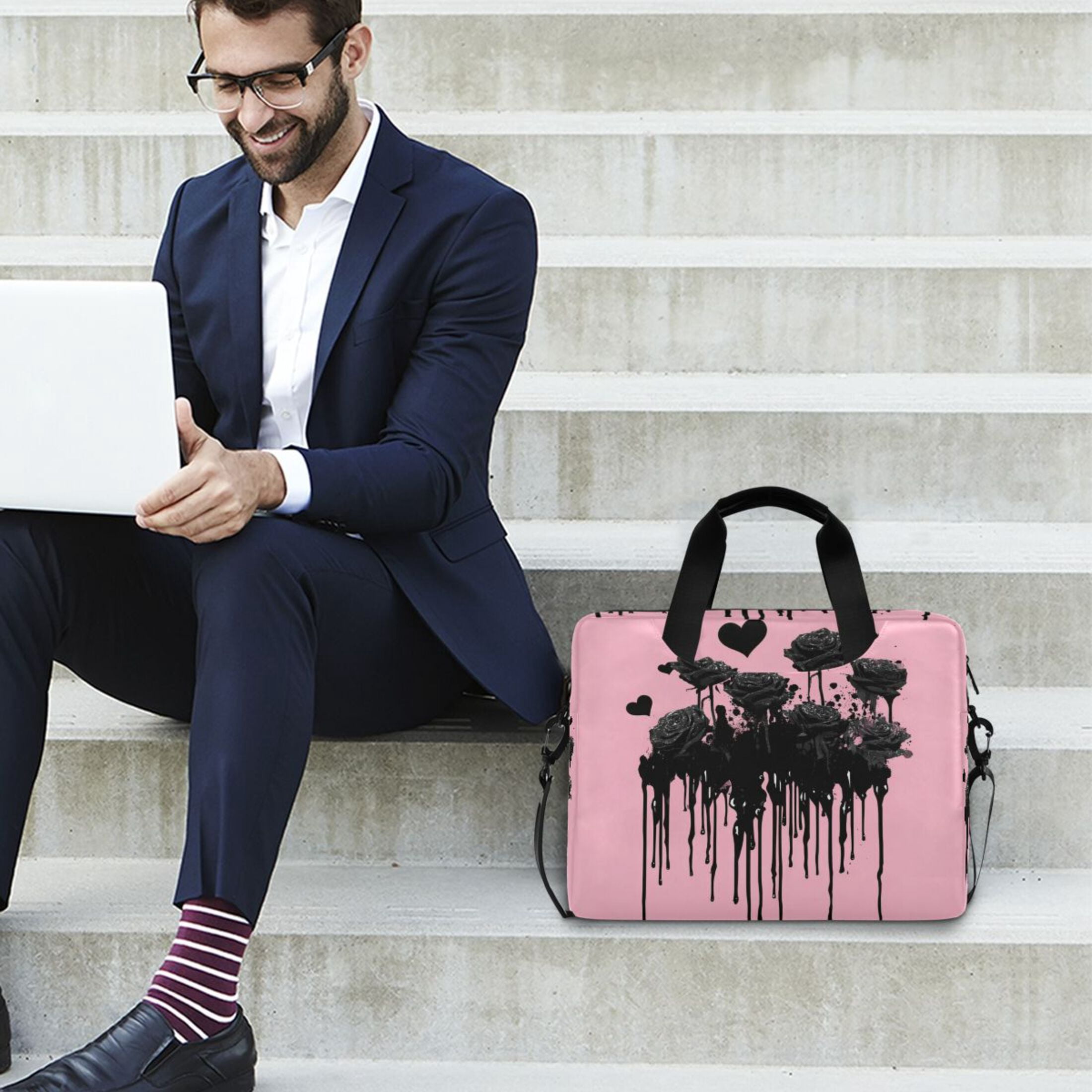 16" Laptop Tote Bag Laptop Sleeve Case Computer Briefcase for Work & Travel Black Roses