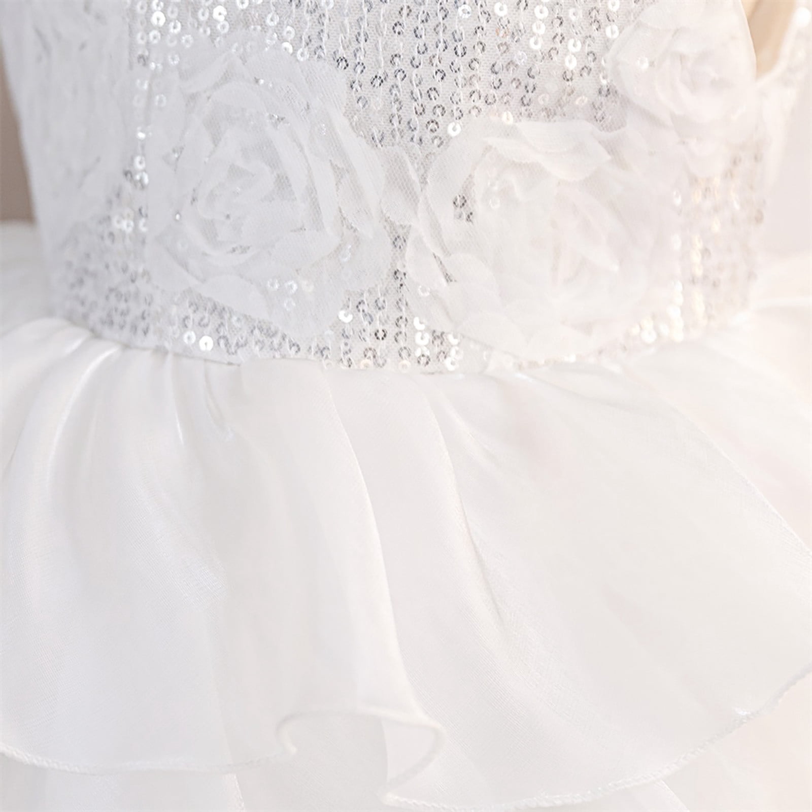 Wdgfv Girls Bow Layered Lace Dress Toddler Flower Girl Wedding Bridesmaid Prom Gowns Pageant Party Formal Gown White 4-5 Years