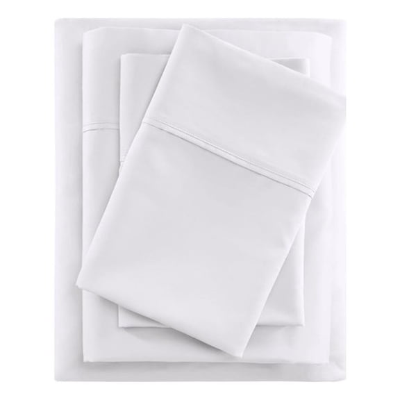 Pemberly Row 600 Thread Count Cooling Cotton Blend 4 PC Sheet Set in White